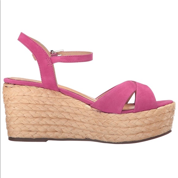 Leather Pink Espadrille Platform Wedge Sandal - Picture 3 of 5